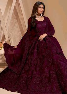 Elegant Pink Anarkali semi-stitched gown