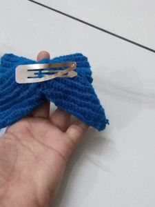 Blue Knitted Bow Hair Clip