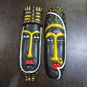 Terracotta Tribal Couple Face Decorative Wall Hang