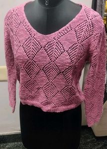 Pink Knit V-Neck Sweater