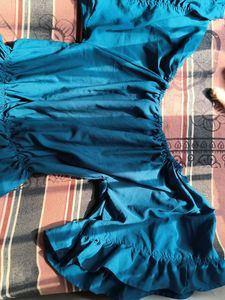 Blue Ruffle Sleeve Top