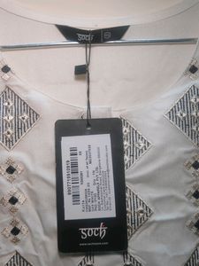 Soch Below Knee Off White Kurta With Black Embroidery