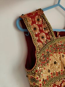 Maroon And Cream Lehenga Set (Women)