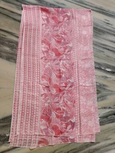 Pink &amp; White Floral Kurti pant dupatta Set