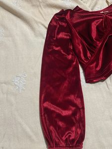 Red Velvet Puff Sleeve Top