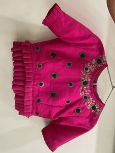 Hot Pink Raw Silk Embroidered Blouse