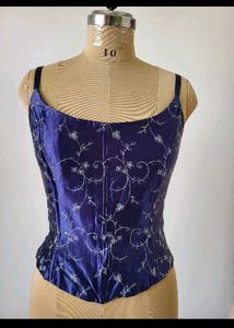 Royal Blue Floral Corset Top