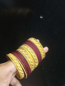 Gold &amp; Maroon Bangle Set