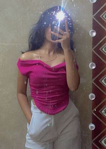 “Chic off-shoulder pink top, worn only once!
