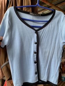 Zara Baby Blue Button-Up Top