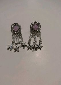 Silver Tone Star Dangle Earrings