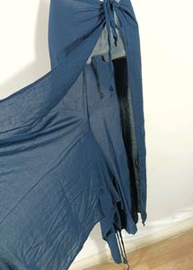Navy Blue Plain Front Knot Wide Leg Pant(Women)