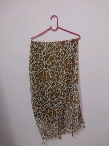 Leopard Print Skirt And Stole Combo