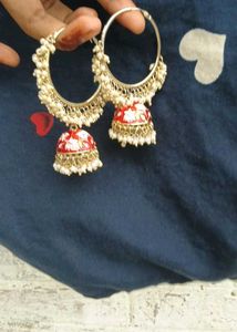 Red Floral Jhumka Earrings