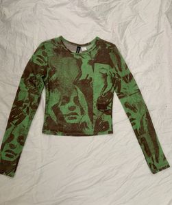 H&M Green Graphic Mesh Long Sleeve