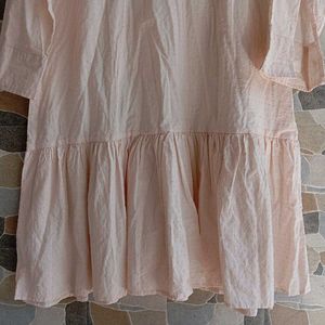 Ruffled Neck Tiered Mini Dress - Light Peach