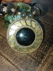 Beaded Black Necklace with big locket