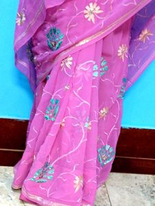 Pink Floral Embroidered Fabric