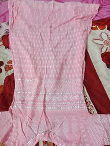 Pink Color Gotta Pati Printed Cotton Anarkali With
