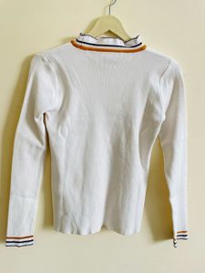 Striped Trim Funnel Neck Top