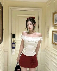 y2k cute white and red co ords set