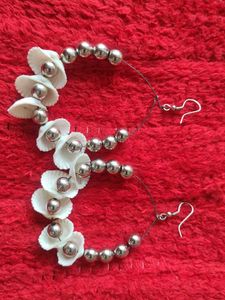 Set Of 2:- Shell Beaded & Golden Stone Earrings