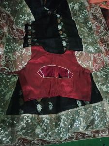 party wear  black saare with sitched maroon colour blouse