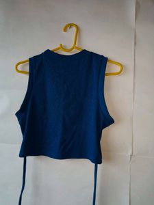 Tokyo talkies blue ribbed crop top (waist strings)