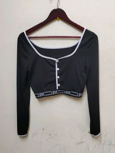 Black 'Love' Cropped Long Sleeve