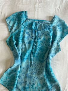 Blue Patterned Short Sleeve Top