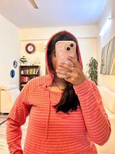 Peach Long Sweatshirt With Hoodie