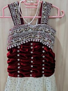 Elegant Maroon &amp; White Party Dress
