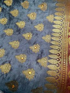 Elegant Reddish Orange &amp; Grey Silk Saree