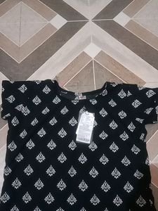 New Black Floral Print Straight Kurti