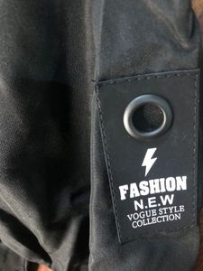 Stylish Black Polyester Jacket With Tesla Print