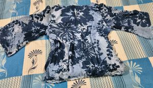 Denim Style Floral Print Georgette Top
