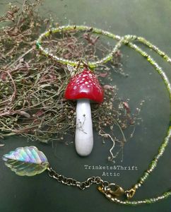 Magical Forest Clay Mushroom beaded necklace