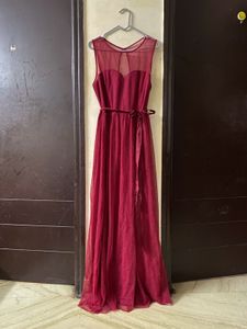 Elegant Maroon Maxi Dress Size M Length 62