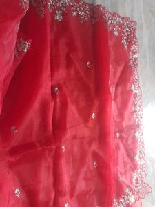 Red Organze Embroidery Saree With Velvet Blowse