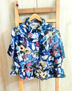 Floral Print Peplum Crop Top Size-44