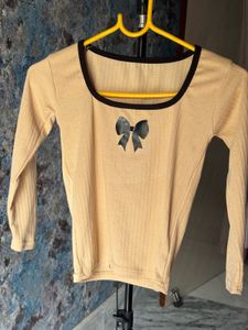 Ribbed Nude Top with Bow