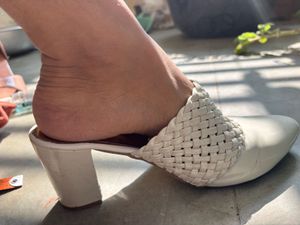 Vintage White Woven Mules