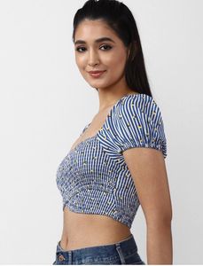 Forever 21 Blue White Combination Crop Top