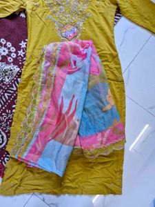 Mustard Yellow Straight Kurti Pant And Dupatta Set