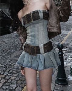 y2k vintage denim belted mini dress🤩