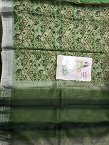 BrandNew Green AjrakhDigitalPrint Saree WithBlous