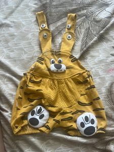 dungaree set for boys in mustard and white color
