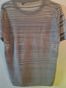 Grey Mesh Striped Top