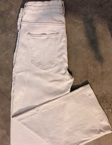 Beige Straight-Fit Denim Pants