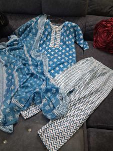 Blue Printed Kurta Set